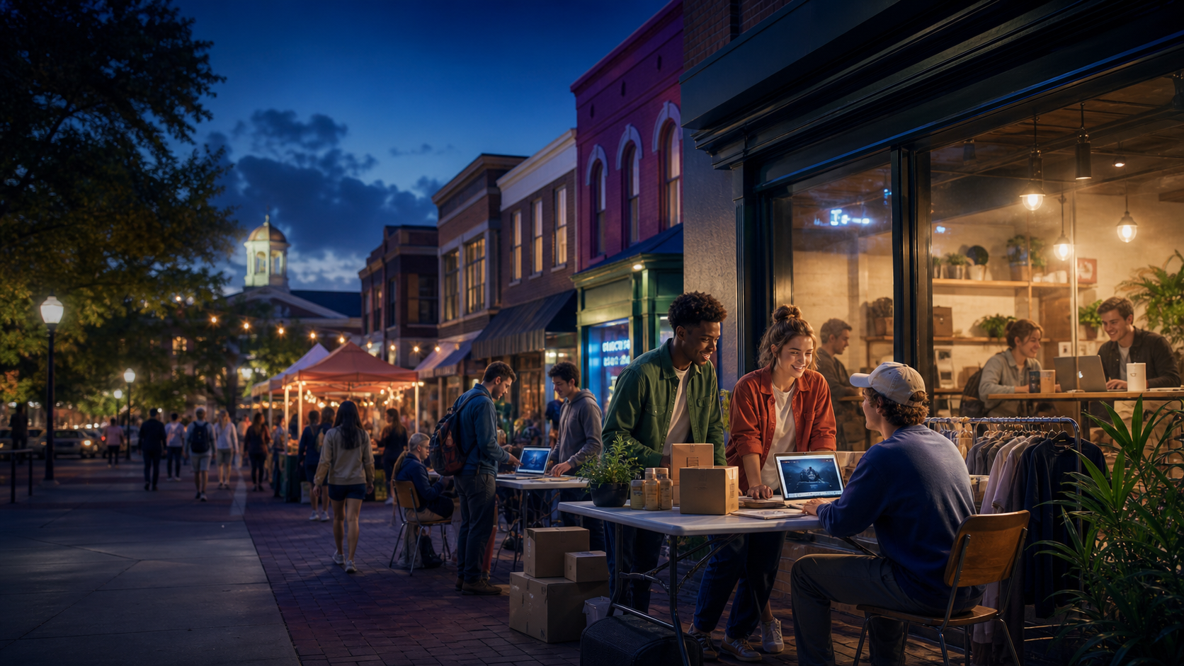 Student business owners at an Athens pop-up storefront